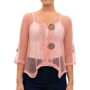 🔺️Nina Leonard Blush Pink Open Knit  Buttoned Balero Cardigan Small